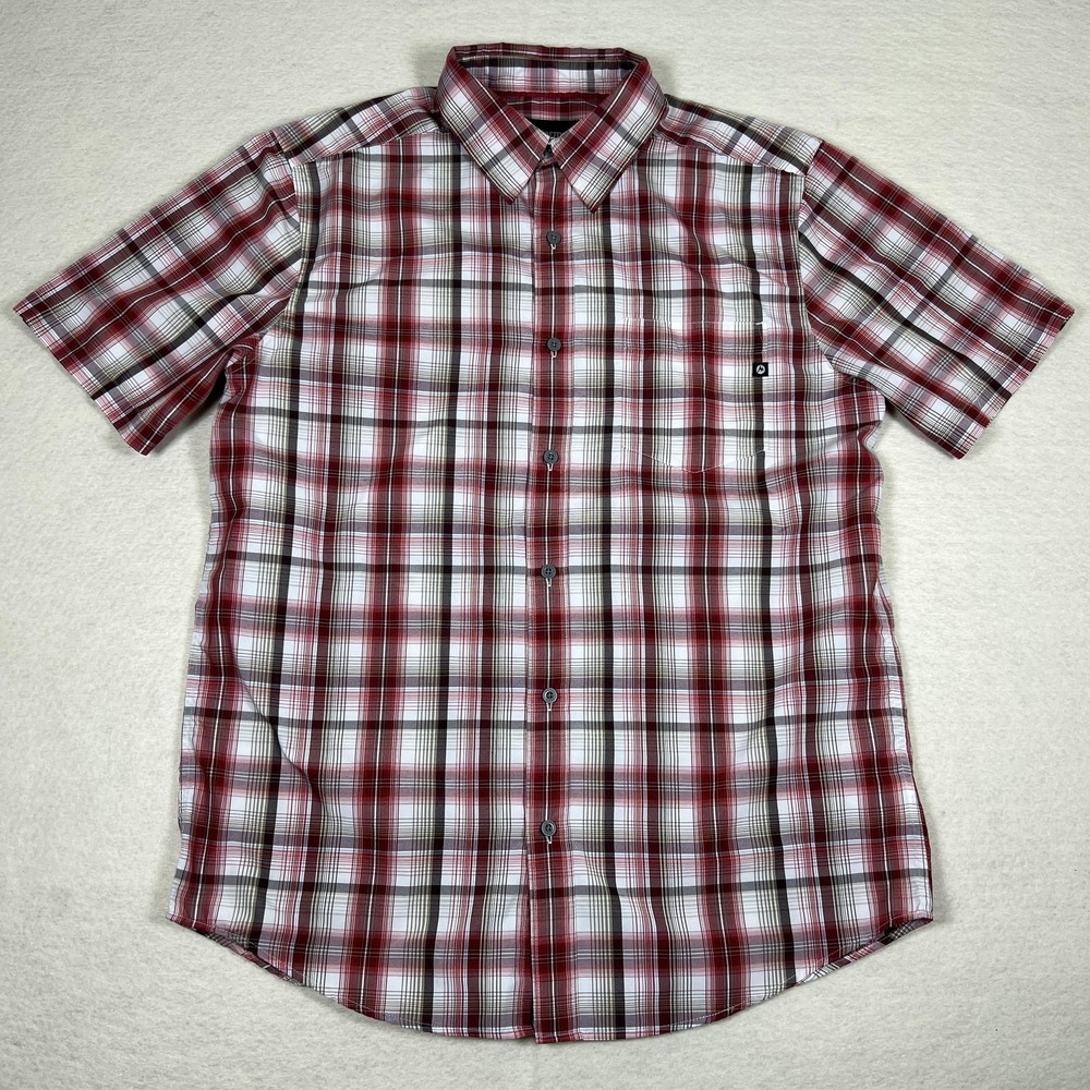 Marmot Shirt Mens Medium Red White Plaid Short Sleeve Button‎ Up Outdoor Hiking